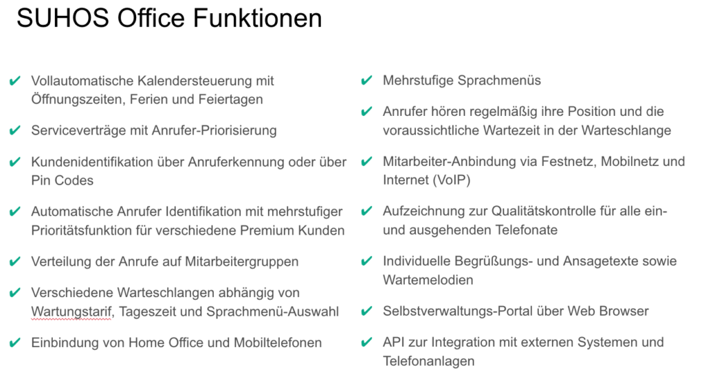 SUHOS Office Funktionen